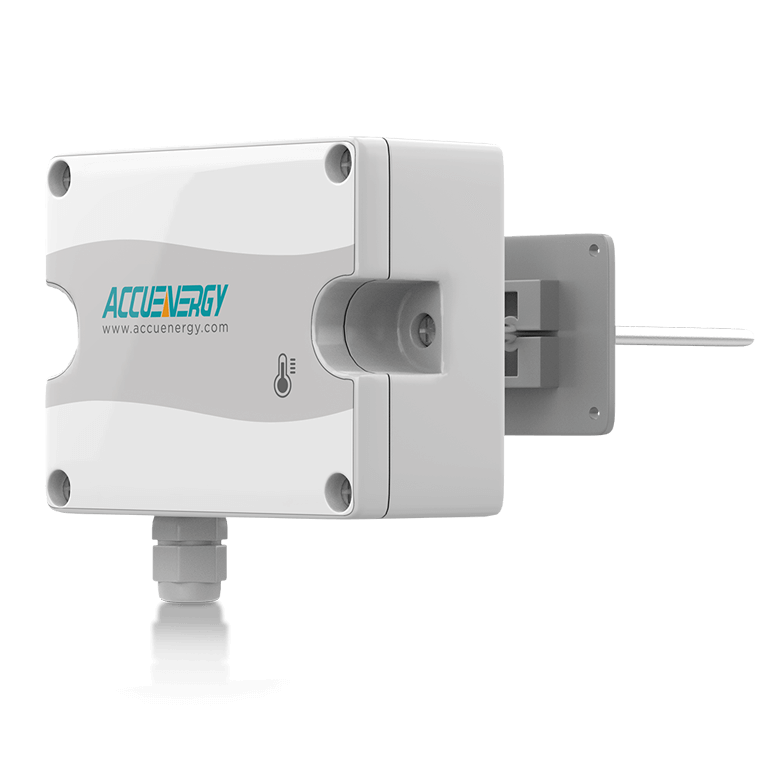 Front-left angled view of the AcuTEMS DM duct mount temperature sensor