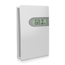 Front-right angled view of the AcuHUM RM room mount relative humidity and temperature sensor