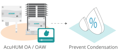 Illustration of the calculating dew point feature of the AcuHUM OA/OAW Relative Humidity and Temperature Sensor.
