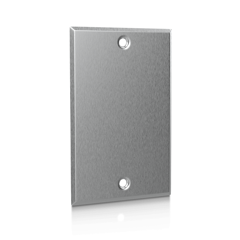 Front-right angled view of the AcuTEMS WP 304SS wall plate temperature sensor